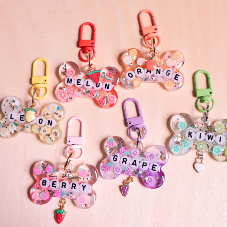 Dog Tag Personalized Resin Tags with Letter Beads, Fruit Themed