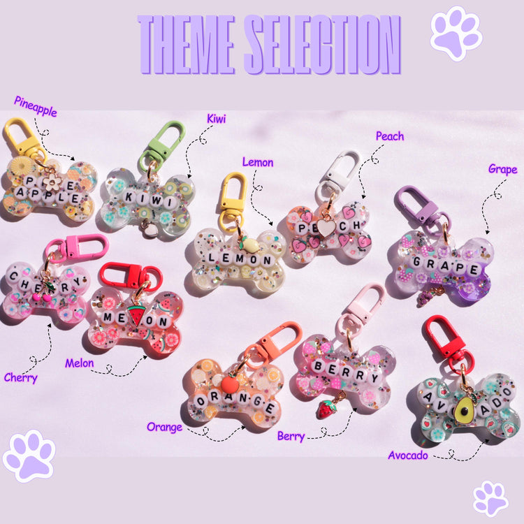 Dog Tag Personalized Resin Tags with Letter Beads, Fruit Themed