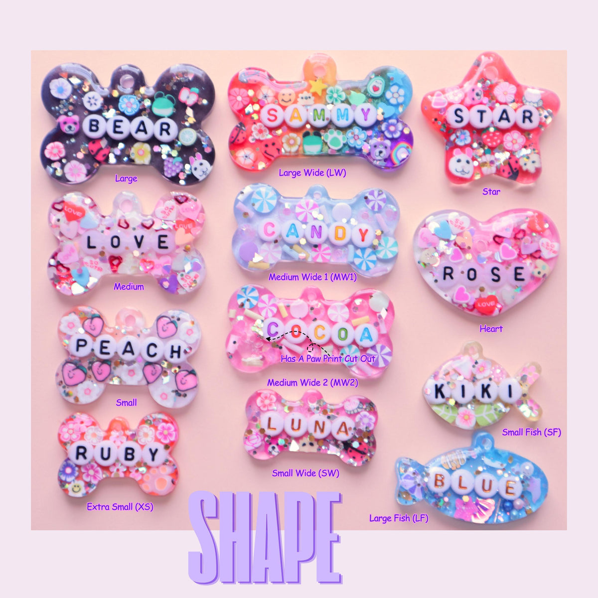 Dog Tag Personalized Resin Tags with Letter Beads, Fruit Themed