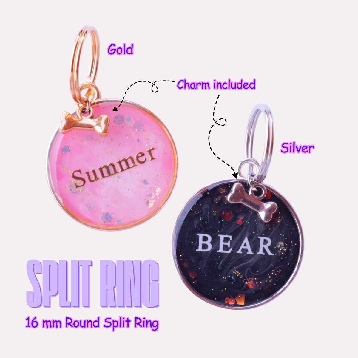 Personalized Resin Dog ID Tag | Custom Pet Name Collar Charm