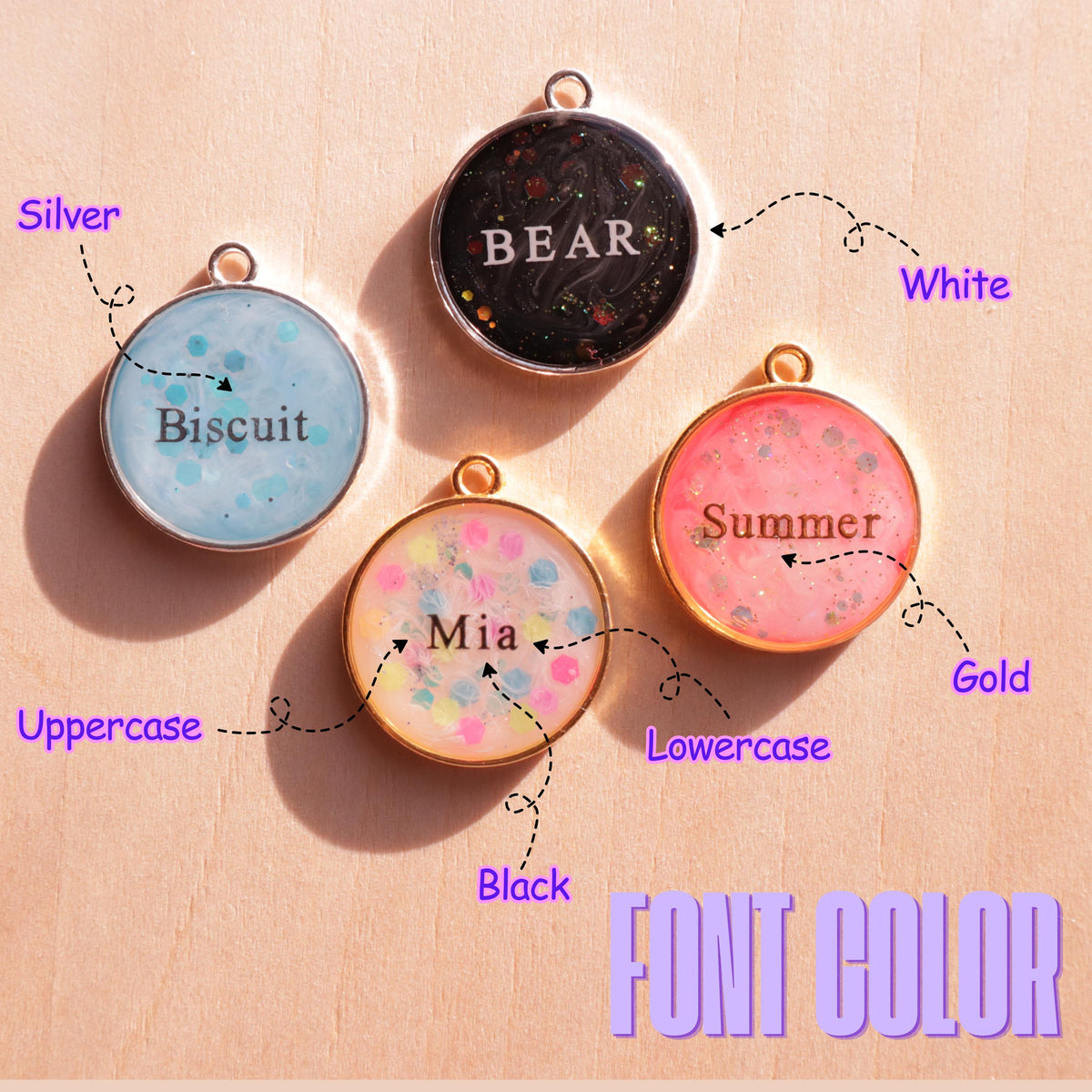 Personalized Resin Dog ID Tag | Custom Pet Name Collar Charm