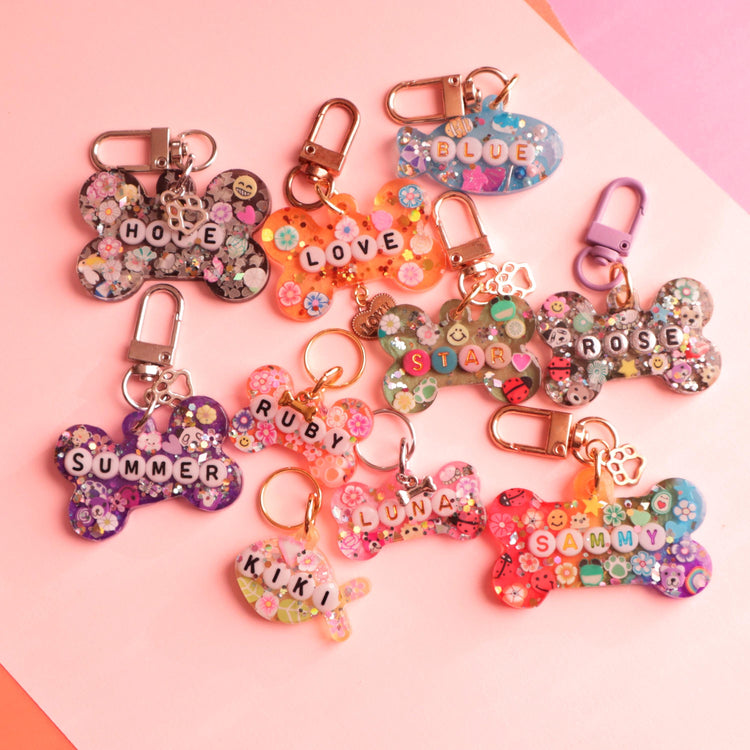 Dog Tag Personalized Resin Tags with Letter Beads