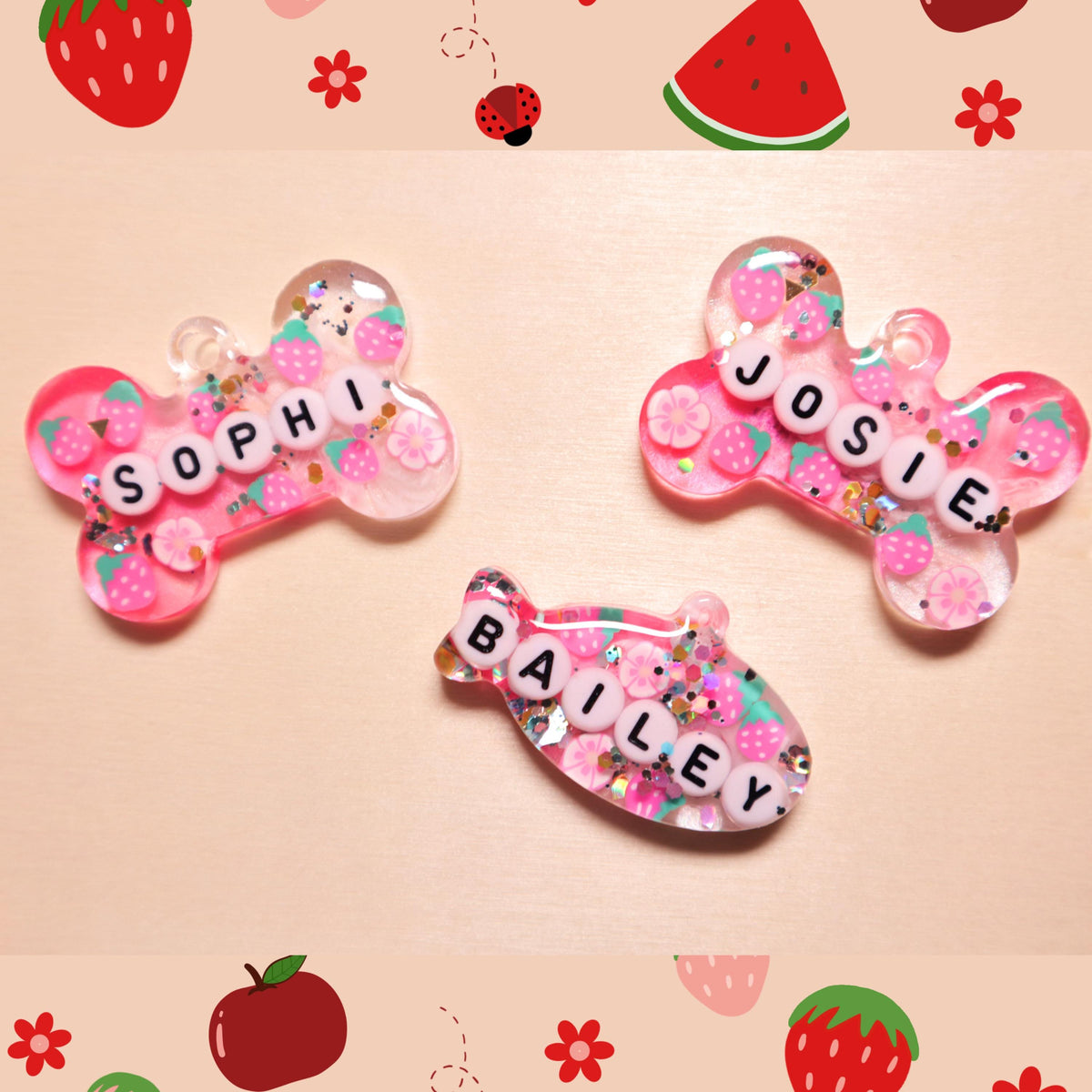 Dog Tag Personalized Resin Tags with Letter Beads, Fruit Themed