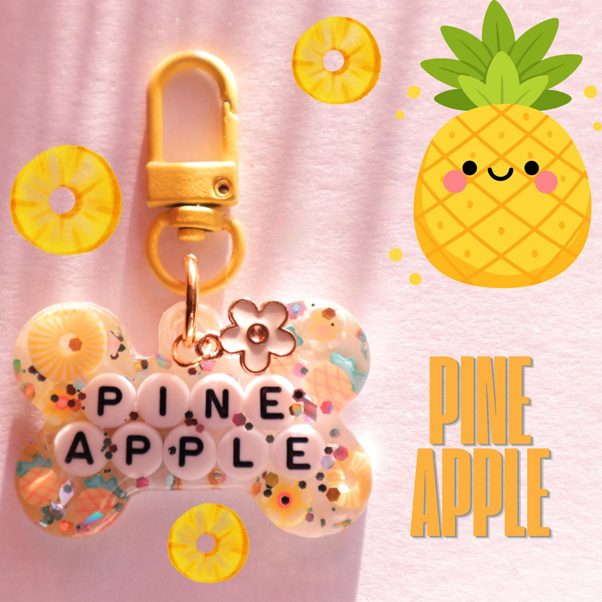 Dog Tag Personalized Resin Tags with Letter Beads, Fruit Themed