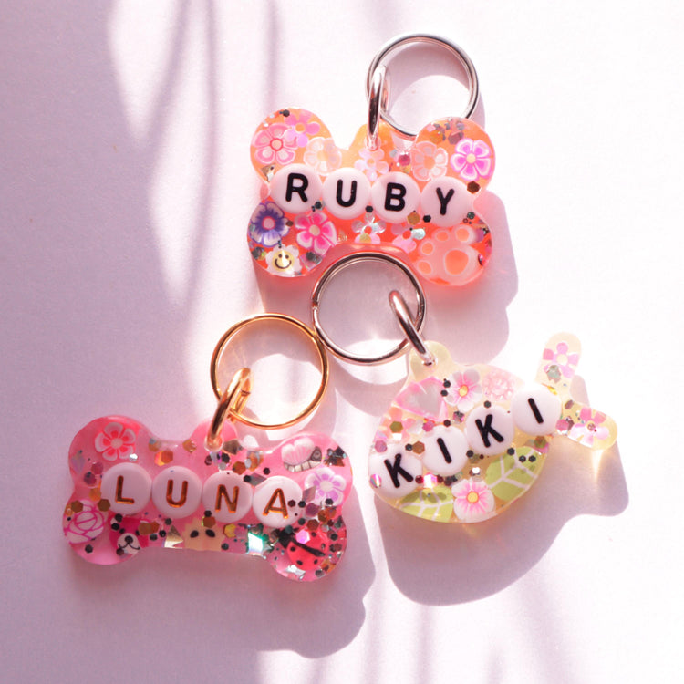 Dog Tag Personalized Resin Tags with Letter Beads