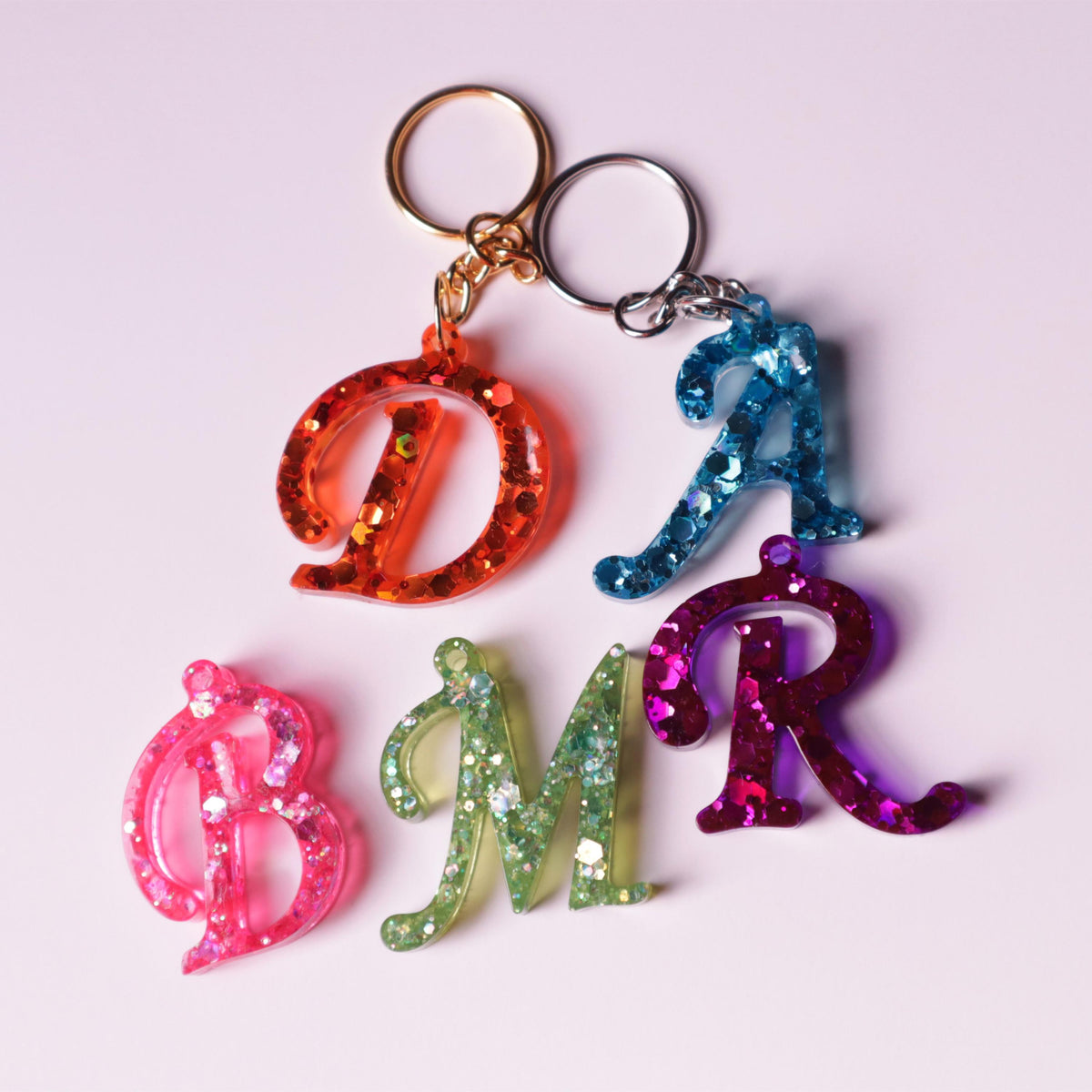 Glitter Resin Letter Keychain, Initial Charm, Personalized Keychain