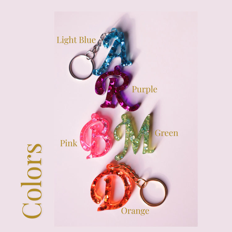 Glitter Resin Letter Keychain, Initial Charm, Personalized Keychain