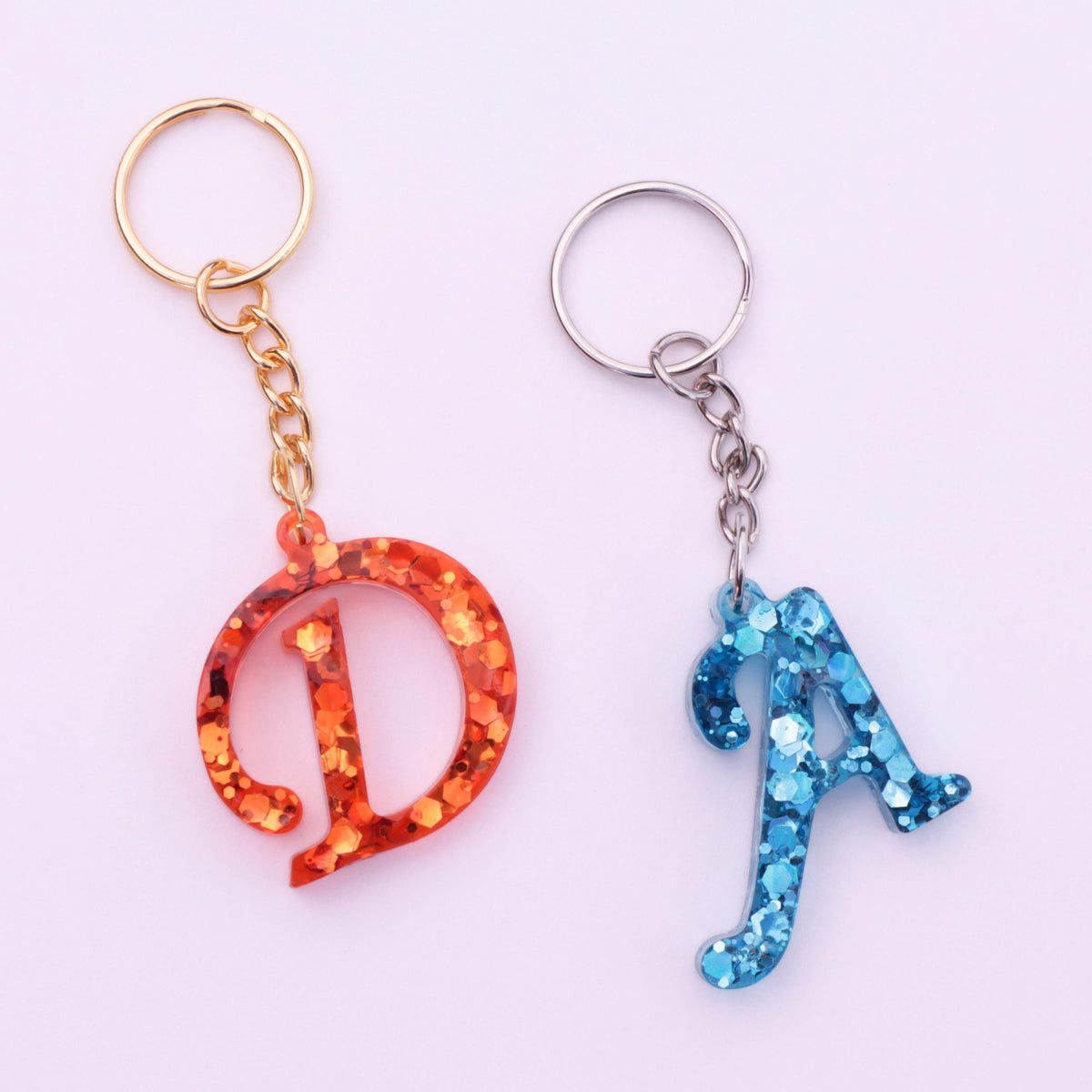 Glitter Resin Letter Keychain, Initial Charm, Personalized Keychain