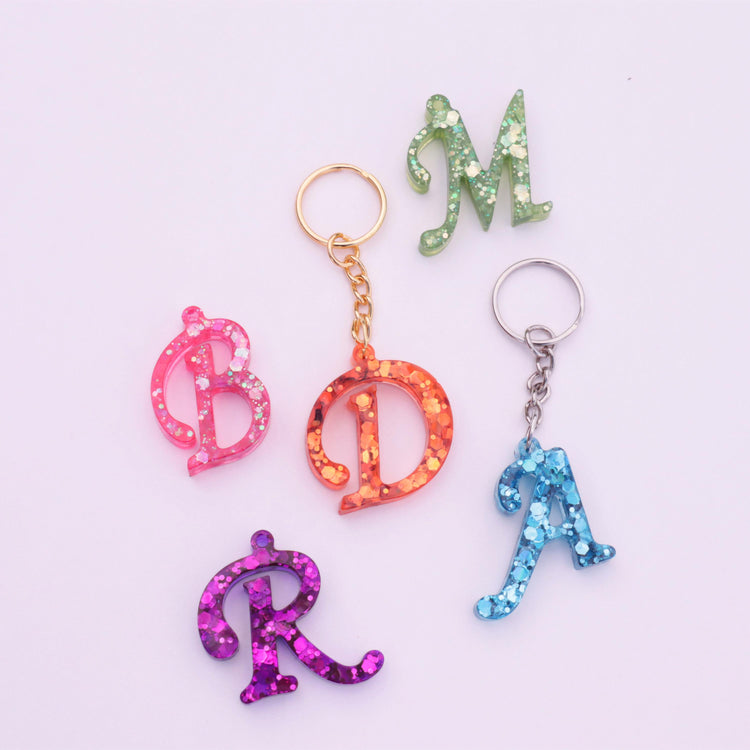 Glitter Resin Letter Keychain, Initial Charm, Personalized Keychain