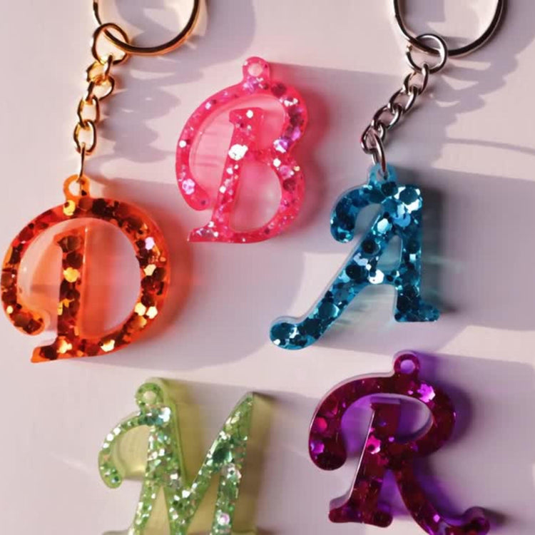 Glitter Resin Letter Keychain, Initial Charm, Personalized Keychain