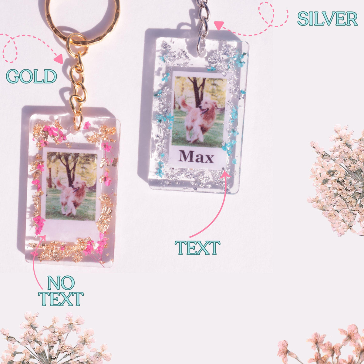 Custom Resin Photo Keychain, Personalized Photo Keyring, Pressed Flower Keepsake Gift