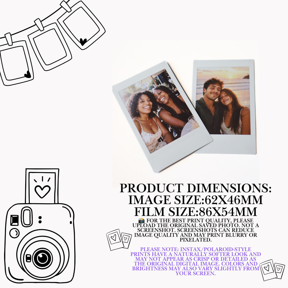 Custom Instax Mini Photo Prints, Personalized Polaroid Keepsakes