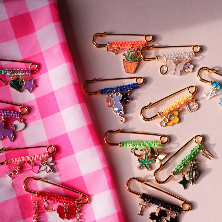 Personalized Safety Pin Bag Charm, Custom Letter Brooch