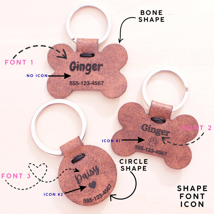 Personalized Leatherette Pet ID Tag, Engraved Dog or Cat Name Tag