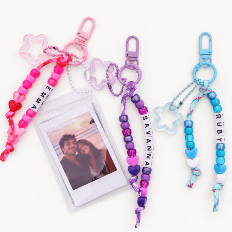 Personalized Paracord Photo Keychain, Custom Name Beads, Instax Holder Gift