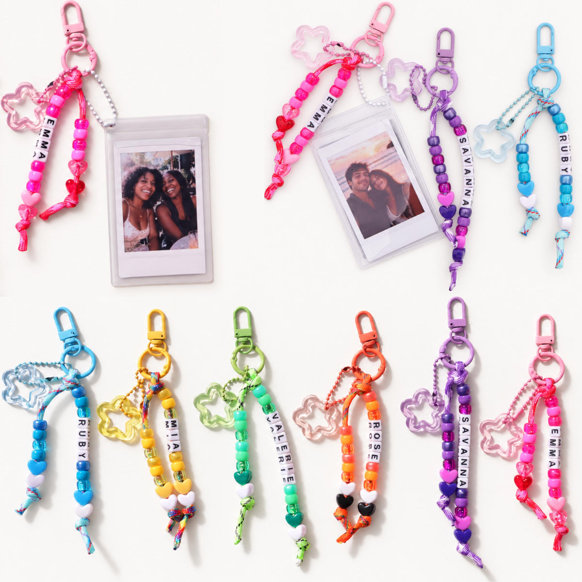 Personalized Paracord Photo Keychain, Custom Name Beads, Instax Holder Gift