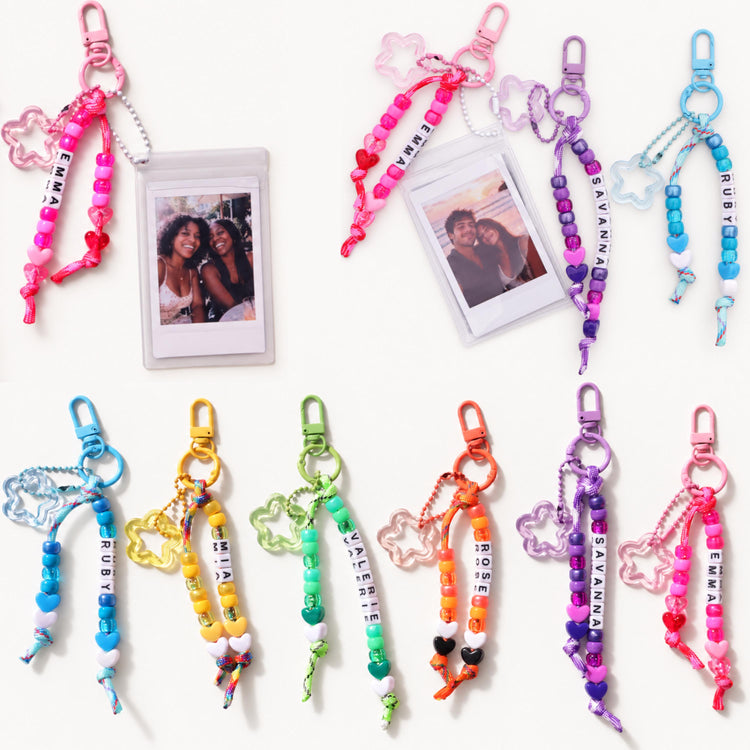 Personalized Paracord Photo Keychain, Custom Name Beads, Instax Holder Gift
