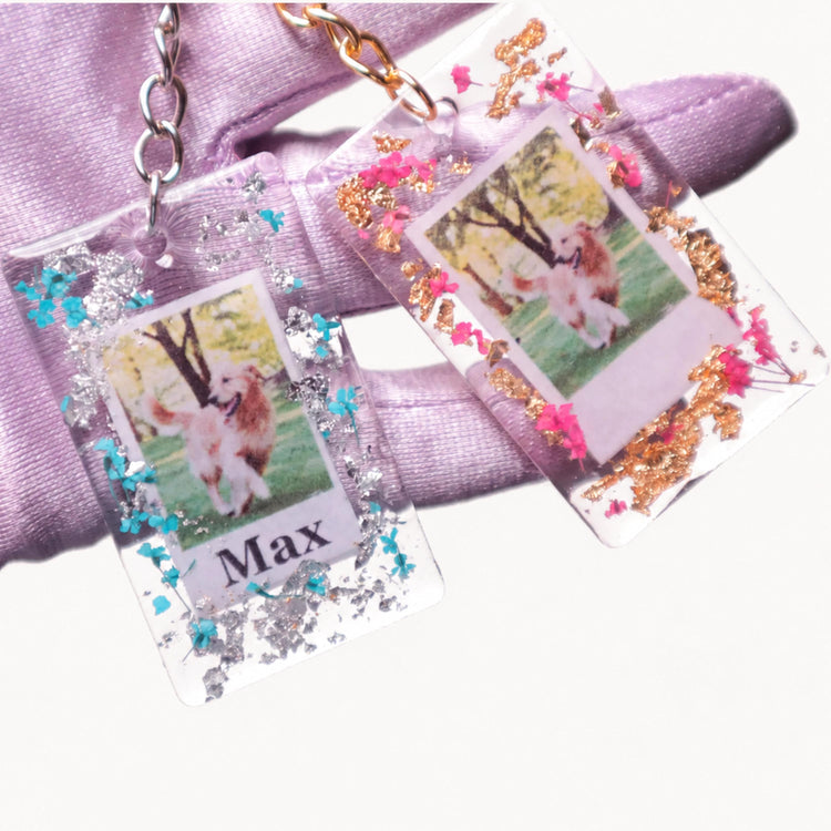 Custom Resin Photo Keychain, Personalized Photo Keyring, Pressed Flower Keepsake Gift