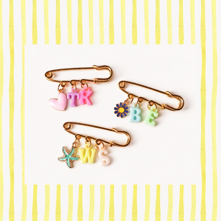 Personalized Safety Pin Bag Charm, Custom Name Initial Brooch