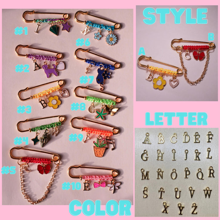 Personalized Safety Pin Bag Charm, Custom Letter Brooch