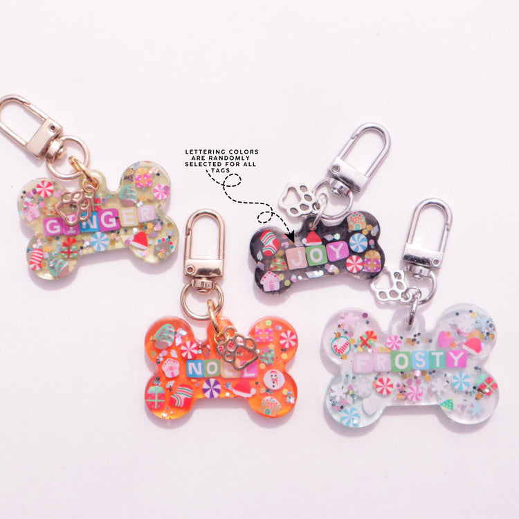 Personalized Christmas Resin Dog Tag: Glitter, Custom Name