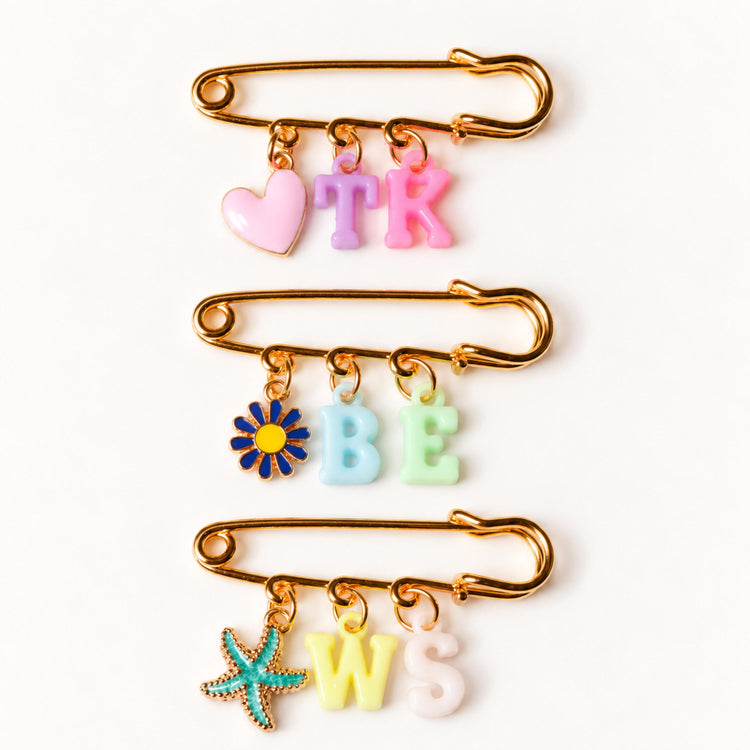 Personalized Safety Pin Bag Charm, Custom Name Initial Brooch