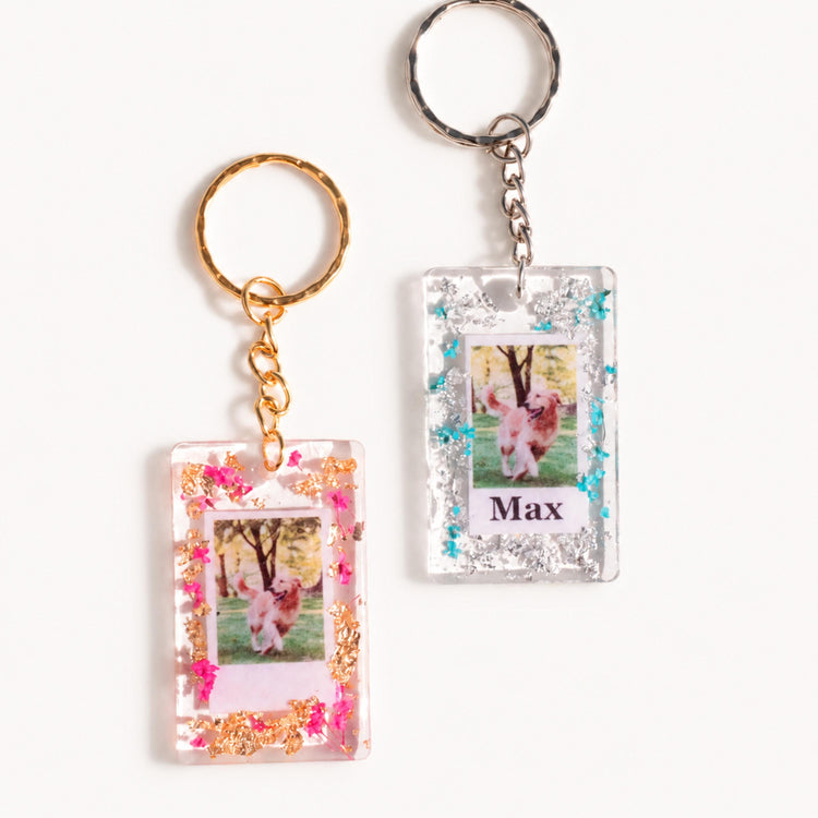 Custom Resin Photo Keychain, Personalized Photo Keyring, Pressed Flower Keepsake Gift