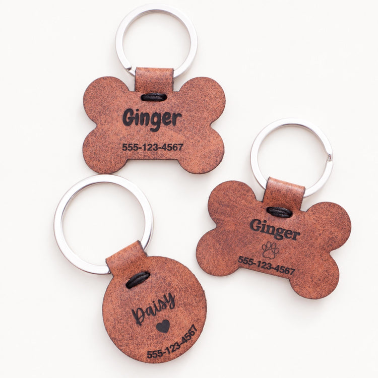Personalized Leatherette Pet ID Tag, Engraved Dog or Cat Name Tag